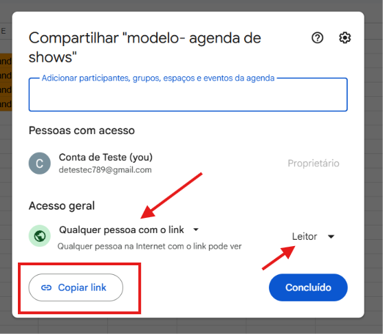 Passo 3: Copiar link com acesso leitor